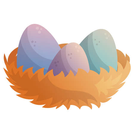 Nest with eggs. Holiday celebration concept. Happy Easter. Vector isolated illustration.のイラスト素材