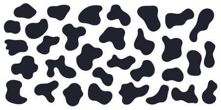 Amoeba blob, organic abstract shape. Set of Liquid amorphous shapes, fluid blotch black and white silhouette collection.のイラスト素材