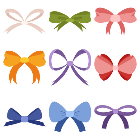 Elegant Hand Drawn Flat Bows Collection. Versatile Bowknots for Stylish Decorations. Set of Variety Bowtiesのイラスト素材