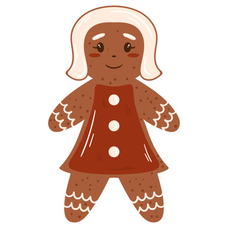 Winter traditional gingerbread cookie. Bread woman with red and white glazeのイラスト素材
