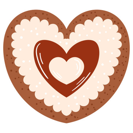 Winter traditional gingerbread cookie. Heart with red and white glazeのイラスト素材