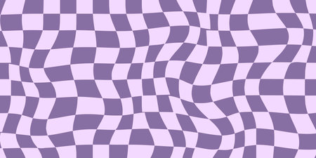Groovy Hippie Vibes 70s Checkerboard Waves Patterns. Twisted and Distorted Vector Textures, Trendy Retro Psychedelic Style. Perfect for Y2K Aesthetic. Violet colorのイラスト素材