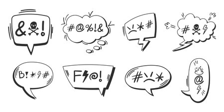 Swear speech bubble Collection. Censored text in dialogue chat box. Comics style vector illustrationのイラスト素材
