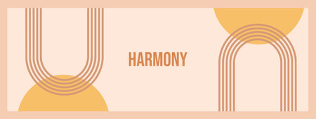 Minimalist geometric zen arches banner template with Text - Harmony. Abstract boho shapes in a retro aesthetic for versatile design use. Vector concept design.のイラスト素材