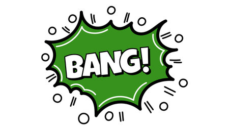 Pow comic bubble. Sound dialogue speech bubbles with word - Bang. Pop art expression in bright color and black outline.のイラスト素材