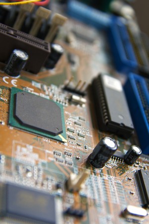 Internal personal computer circuit with processors and condensers electronics components