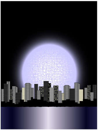 Vector moon above cityのイラスト素材