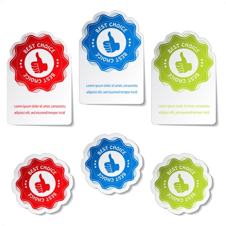 Vector best choice stickers with gesture handのイラスト素材