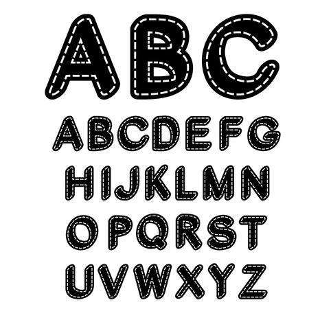 Vector black and white sewn font alphabetのイラスト素材