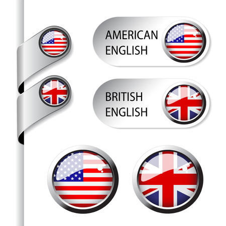  language pointers with flag - American and British English - illustrationのイラスト素材