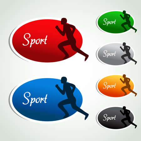 oval sport labels - color sticker with silhouette, sportsman, athlete illustrationのイラスト素材
