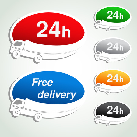 transport pointers car delivery, oval stickers illustrationのイラスト素材