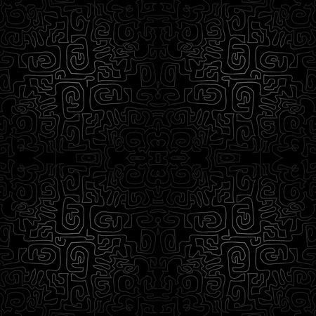 black seamless ornament background - wallpaper with modern scrawl, labyrinth illustrationのイラスト素材