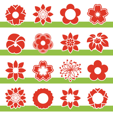 Vector set of blooming flowers - symbol, icon of flower - illustrationのイラスト素材