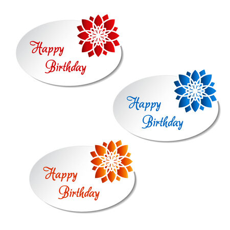 Vector white labels with flower - Happy Birthday, announcement card - illustrationのイラスト素材