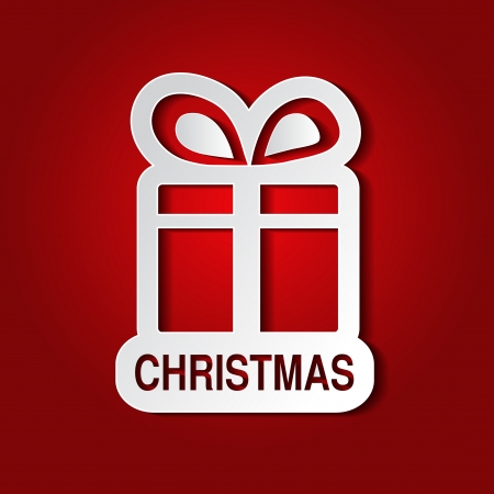 Vector paper white Christmas gift with bow - ribbon, red background - illustrationのイラスト素材