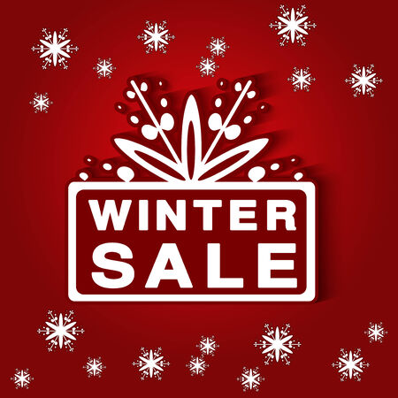 Vector paper label - winter sale, red background - Christmas offer - illustrationのイラスト素材