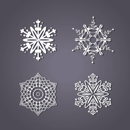 Vector set of white snowflakes on the grey background - illustrationのイラスト素材