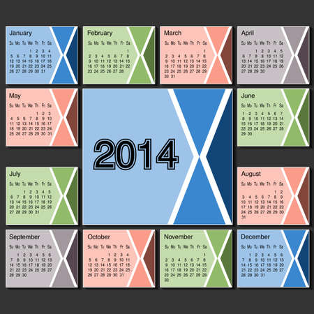 Vector calendar 2014 year template, modern layout page - illustrationのイラスト素材