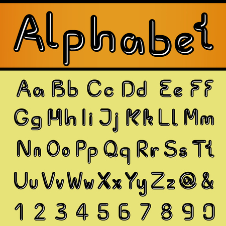 Vector own black font alphabet - simple letters and numbers, ampersand and at-sign symbol - illustrationのイラスト素材