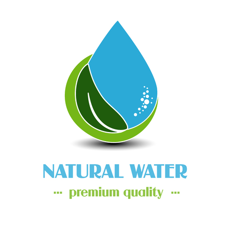 Vector drop symbol with leaf on white background, natural label for mineral water - illustrationのイラスト素材