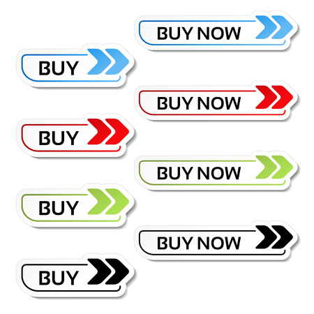 Vector simple shopping cart, menu items, buttons with arrows - labels, stickers on the white background - illustrationのイラスト素材