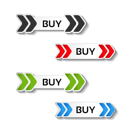 Vector simple shopping cart, menu items, buttons with arrows - labels, stickers on the white background - illustrationのイラスト素材
