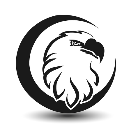 Vector rounded symbol of eagle, black sketch head - illustrationのイラスト素材