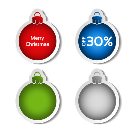 Vector red, blue, green and silver ball for advertising text on the white background, stickers with shadow - illustrationのイラスト素材