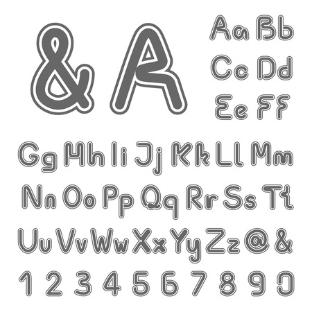 Vector own font alphabet - simple letters and numbers, ampersand and at-sign symbol - illustrationのイラスト素材