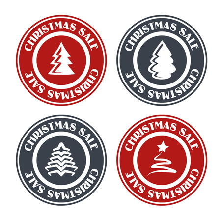 Vector Christmas tree stamps, red and grey labels of Christmas sale - illustrationのイラスト素材