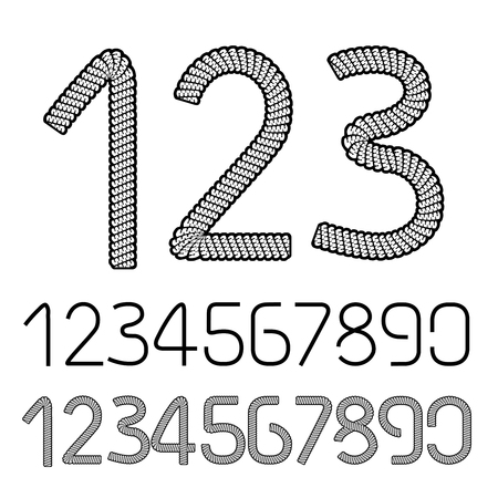 Vector twine, rope font alphabet - numbers - 1, 2, 3, 4, 5, 6, 7, 8, 9, 0 - illustrationのイラスト素材