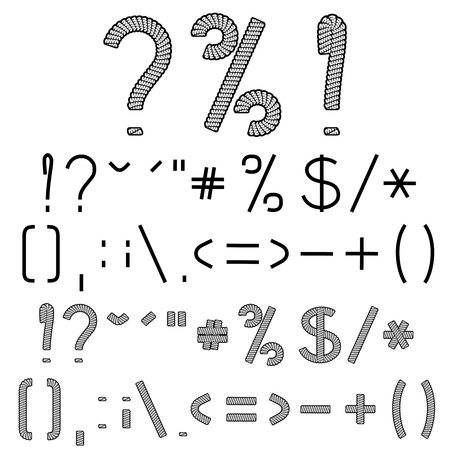 Vector twine, rope font alphabet, Other marks-question, exclamation, percent, dollar.. - illustrationのイラスト素材