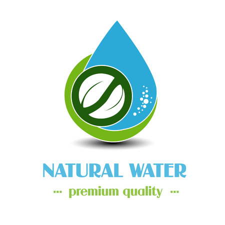 Vector drop symbol with leaf on white background, natural label for mineral water - illustrationのイラスト素材