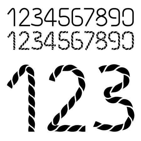 Vector twine, rope font alphabet-numbers-one,two,three,four,five,six,seven,eight,nine,zero - illustrationのイラスト素材