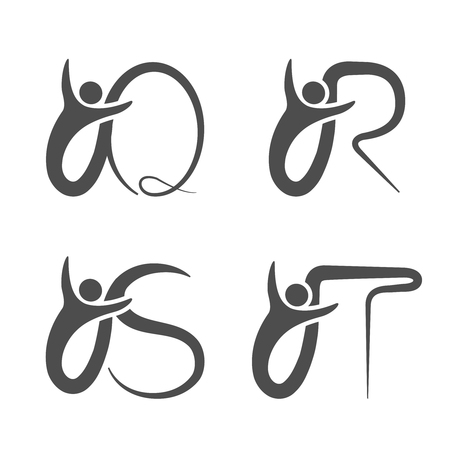 Vector font alphabet with symbol of human - simple letters - Q, R, S, T - illustrationのイラスト素材