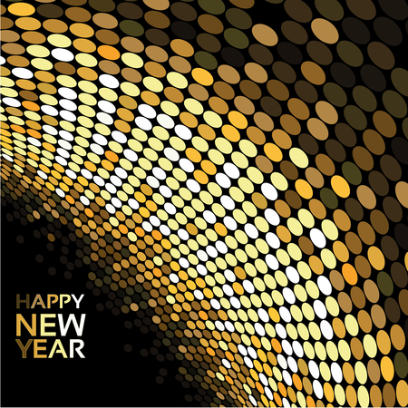 Vector happy New Year - golden disco lights on the black background, abstract wallpaper - illustrationのイラスト素材