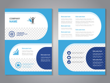 Vector modern brochure, abstract flyer, simple design with rounded shapes. Layout template. Aspect Ratio for A4 size. Poster of blue, dark blue and white color. Magazine cover with human symbol. - illustrationのイラスト素材