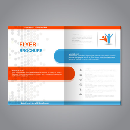 Vector modern brochure, abstract flyer with simple dotted design. Layout template. Aspect Ratio for A4 size. Poster of blue, orange, grey and white color. Magazine cover with human symbol. - illustrationのイラスト素材
