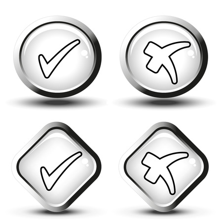 Vector white buttons with black line simple check mark symbols, square and circle buttons - illustrationのイラスト素材
