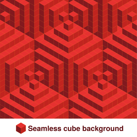 Vector squared pattern. Seamless geometric texture in red color. Effect stylish tiles. 3d abstract dynamic background created of cubes. - illustrationのイラスト素材