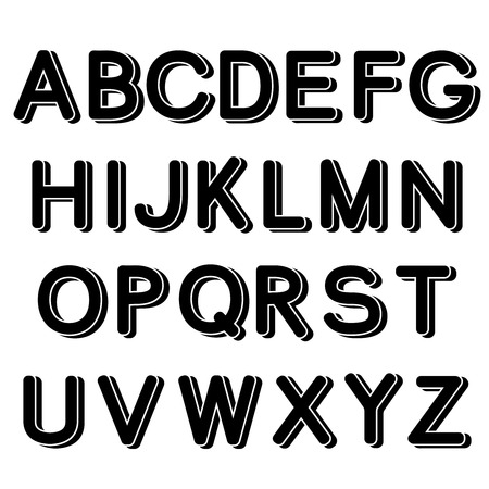 Vector 3D black font alphabet - simple capital letters - illustrationのイラスト素材