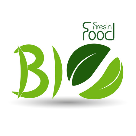 Vector natural symbols, nature bio fresh food icon with leaf - illustrationのイラスト素材
