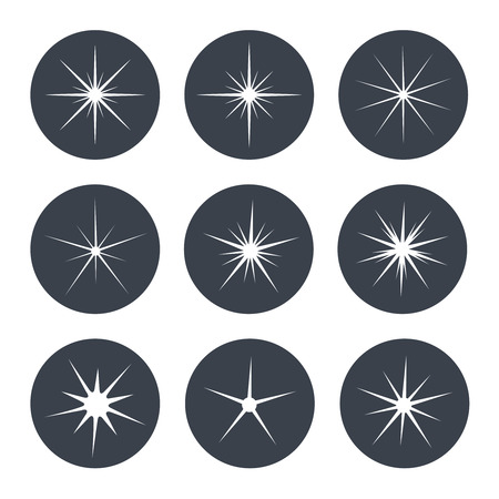 Vector sparkles white symbols on the dark circular background - star glitter, stellar flare - illustrationのイラスト素材