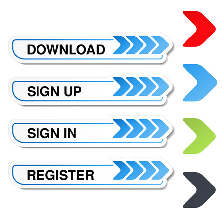 Vector buttons for website or app. Button - Sign Up, Sign In, Register, Download, Upload - illustrationのイラスト素材
