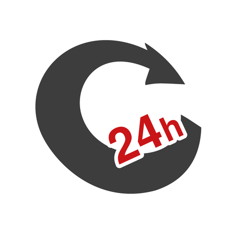 Vector symbol rate of delivery package, box. Icon of speed transport. Arrow with sign of 24 hours. - illustrationのイラスト素材