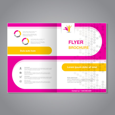 Vector modern brochure, abstract flyer, simple dotted design with round shapes. Layout template. Aspect Ratio for A4 size. Poster of pink, yellow, grey and white color. Magazine cover with human symbol. - illustrationのイラスト素材