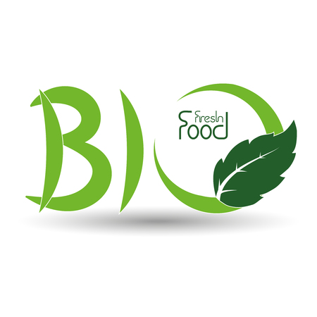 Vector natural symbols, nature bio fresh food icon with leaf - illustrationのイラスト素材
