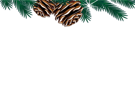 Vector christmas template with twigs and cones on the white background, winter border frame on the webpage - illustrationのイラスト素材