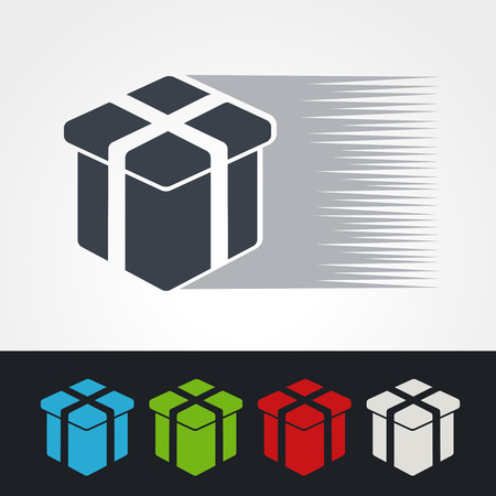 Vector symbol of rate of delivery,  icon speed shipping of gift, silhouette of box. Green, grey, blue, red and white present. - illustrationのイラスト素材